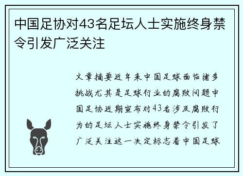 中国足协对43名足坛人士实施终身禁令引发广泛关注